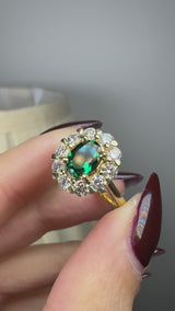 "Jass" Oval Cut Halo 2.5 Carat Emerald Yellow Gold Engagement Ring