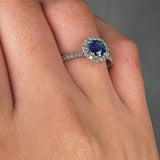 "Alvion" Blue Sapphire 0.53 Carat Round Cut Natural Diamond Shoulder Engagement Ring HR681