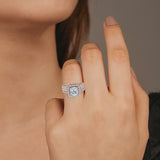 "Samara" Halo 1.25 Carat Cushion Cut Three Row Diamond Shoulder Platinum Engagement Ring