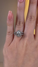 "Cresta" Halo Pear Cut Split-Shank Diamond Shoulder Engagement Ring