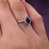 "Lyza" Blue Sapphire 0.41 Carat Pear Cut Natural Diamond Engagement Ring HR1264