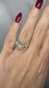 "Daisy" Oval Cut Under Halo with Marquise Cut Diamond Shoulder Engagement Ring