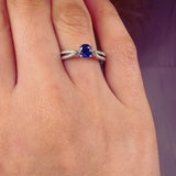 "Zorae" Blue Sapphire 0.56 Carat Round Cut Natural Diamond Shoulder Engagement Ring HM317