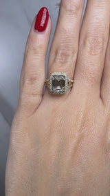 "Hazelena" Emerald Cut with Halo and Diamond Shoulder Engagement Ring