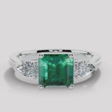 "Danica" Three Stone Trilogy 1.77 Carat Green Emerald Octagon Centre Pear Shoulders Platinum Ring