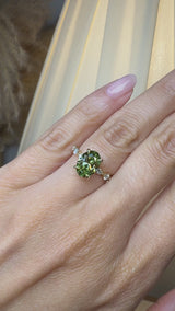 "Lousiana" Oval Cut 2 Carat Lab Grown Fancy Vivid Green Diamond Shoulder 18k Yellow Gold Engagement Ring DSOC05
