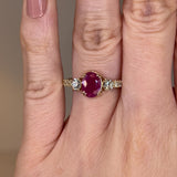 "Piper" Fuchsia Pink Oval Cut Diamond Shoulders Engagement Ring