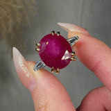 "Zorelle" Oval Cut Ruby 13.55 Carat Lab Grown Diamond Trilogy Engagement Ring HLR51