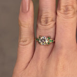 "Orla" Floral Round Brilliant Cut Diamond Green Leaf Marquise Emerald Rose Gold Engagement Ring