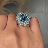 "Zirethra" Blue Sapphire 4 Carat Oval Cut Lab Grown Diamond Engagement Ring HLM30
