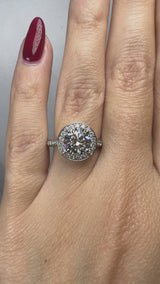 "Nancy" Halo 3 Carat Round Cut Diamond Shoulder Engagement Ring