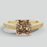 Helen 2 Carat Cushion Cut Cognac/Brown Diamond Pave-set Diamond Band
