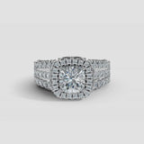 "Samara" Halo 1.25 Carat Cushion Cut Three Row Diamond Shoulder Platinum Engagement Ring