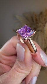 "Julie" Princess Cut Amethyst Under Halo Engagement Ring