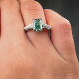 "Crest" 1.5 Carat Radiant Cut Fancy Intense Green Trilogy Engagement Ring HLR634