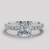 "Amina" 1 Carat Cushion Cut Diamond Scallop Set Diamond Band Engagement Ring DSCC02