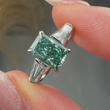 "Crest" 1.5 Carat Radiant Cut Fancy Intense Green Trilogy Engagement Ring HLR634