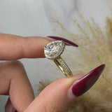 "Brianca" Halo Pear Cut 4 Carat Diamond Shoulder Engagement Ring