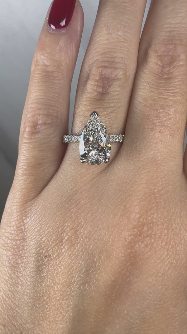 "Starry" 5 Carat Pear Shape Diamond Shoulder Engagement Ring