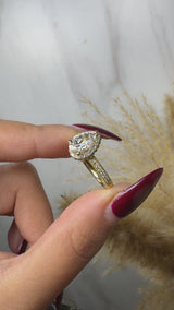 "Brianca" Halo Pear Cut 4 Carat Diamond Shoulder Engagement Ring