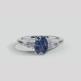 "Gwen" Trilogy 2 Carat Oval Cut Lab Grown Blue Sapphire Pear Shoulders Platinum Engagement Ring 3SOC05
