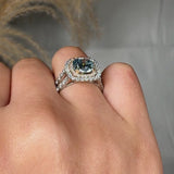 "Novyra" Blue Sapphire 0.7 Carat Cushion Cut Natural Diamond Shoulder Engagement Ring RAM1230R