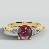 "Reta" 3 Carat Three Stone Round Cut Ruby Lab Grown Trilogy Engagement Ring 3SRB01