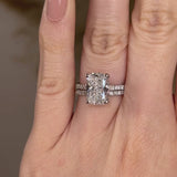 "Crussey" 5 Carat Cushion Cut Diamond Under Halo Matching Bridal Set Engagement Ring