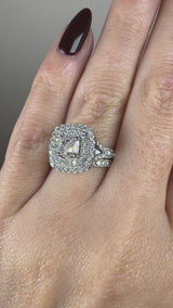 "Nassey" Cushion Cut Halo and Diamond Shoulder Matching Set Engagement Ring