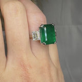 "Azyx" Emerald Green 9.18 Carat Emerald Cut Trilogy Lab Grown Diamond Engagement Ring HR844