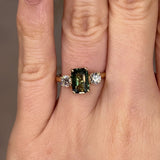 "Sage" 1.650ct Emerald Cut Green Sapphire with Round Cut Diamond Engagement Ring