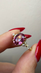 "Moondust" Oval Cut 1.5 Carat Diamond Shoulder Fancy Vivid Lab Grown Pink Yellow Gold Engagement Ring DSOC10
