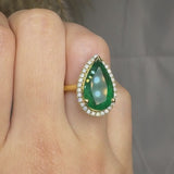 "Vexil" Emerald Green 5.56 Carat Pear Cut Natural Diamond Engagement Ring HR841