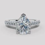 "Bambi" Under Hidden Halo 3 Carat Pear Cut Diamond Shoulders Engagement Ring