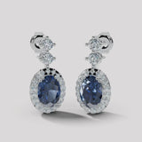 Sapphire 1.40 Carat Oval Shape Halo Diamond Drop Earrings E1OCS