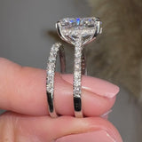 "Crussey" 5 Carat Cushion Cut Diamond Under Halo Matching Bridal Set Engagement Ring