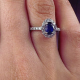 "Orza" Blue Sapphire 0.59 Carat Oval Cut Natural Diamond Shoulder Engagement Ring HR1334