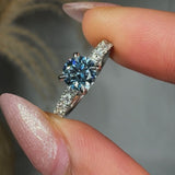 "Elvaris" Blue Sapphire 0.4 Carat Round Cut Lab Grown Diamond Shoulder Engagement Ring HM1259