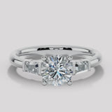 "Amelia" 1 carat Three Stone Round Brilliant Cut with Emerald Cut Diamond Trilogy Engagement Ring 3SRB54