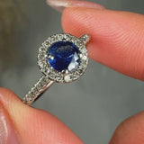 "Alvion" Blue Sapphire 0.53 Carat Round Cut Natural Diamond Shoulder Engagement Ring HR681
