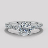 "June" 1 Carat Round Brilliant Cut Diamond Hidden Under Halo Micro Set Diamond Band Engagement Ring UHRB03
