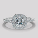 "Mia" 1 Carat Halo Cushion Cut Diamond Shoulder Engagement Ring HACC02