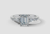 "Elaska" Emerald Cut 3 Carat Yellow Gold Diamond Shoulder Engagement Ring