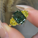 "Azyraen" Green 2.01 Carat Elongated Cushion Trilogy Lab Grown Diamond Engagement Ring HLR460