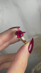 "Reta" Three Stone Round Cut Ruby Trilogy Engagement Ring 3SRB01