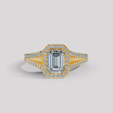 "Hazelena" 2-Carat Emerald Cut with Halo and Diamond Shoulder Engagement Ring