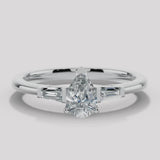 "Rosalie" 1 Carat Three Stone Pear Cut Center with Tapered Side Diamond Trilogy Engagement Ring 3SPS03