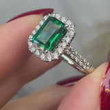 "Curena" 4-Carat Emerald Cut Halo and  Diamond Shoulder Engagement Ring HAEC05E