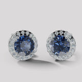 Round Sapphire and Diamond Halo Stud Earrings - EHARS