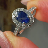 "Orza" Blue Sapphire 0.59 Carat Oval Cut Natural Diamond Shoulder Engagement Ring HR1334